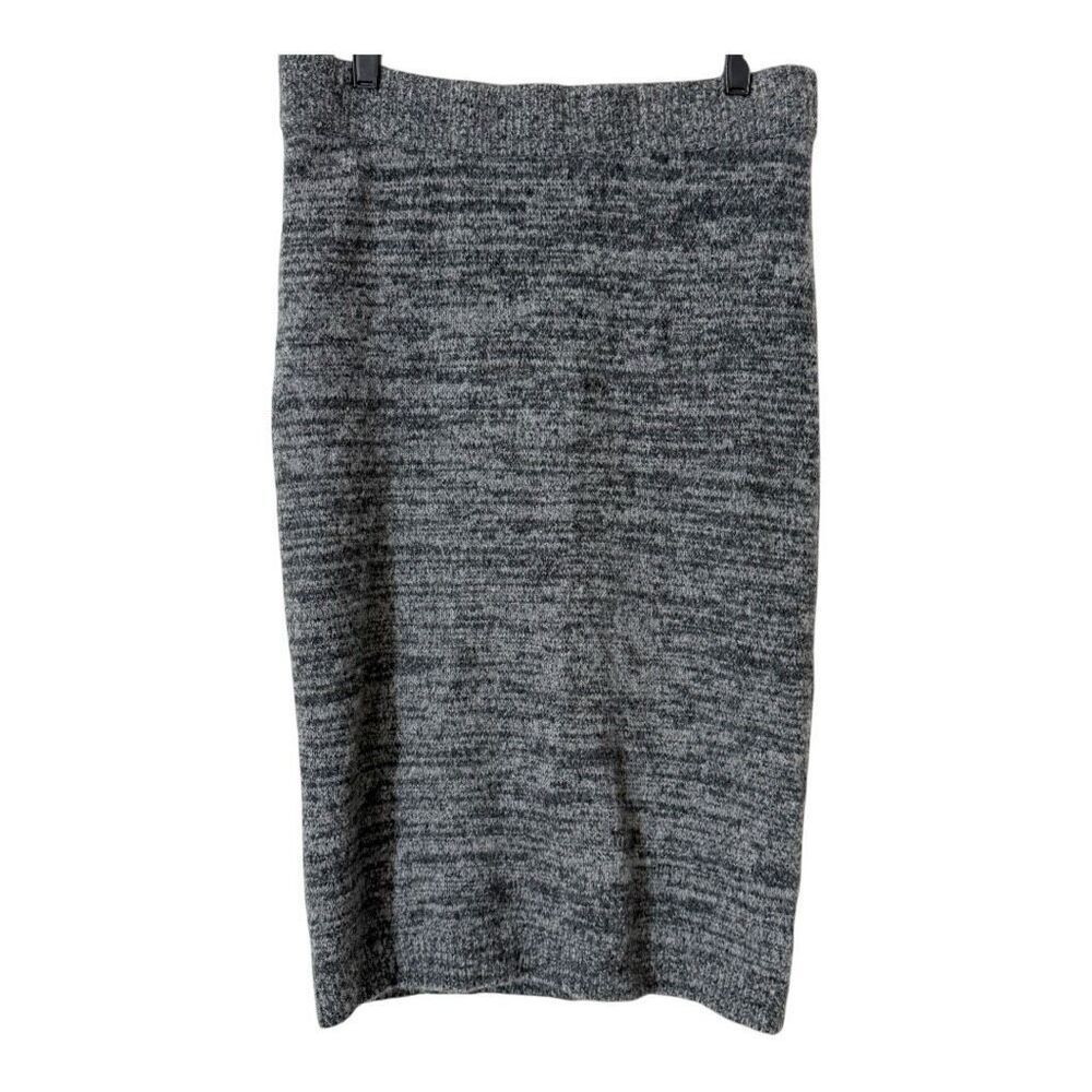 Intermix Cashmere Blend Gray Black‎ Marled Quiet Luxury Pencil Midi Skirt Large